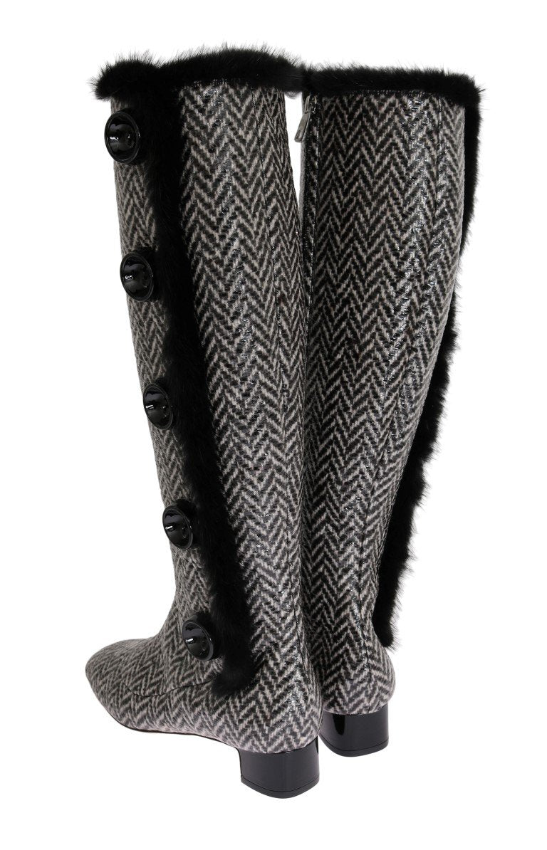 Black Gray Chevron Leather Boots