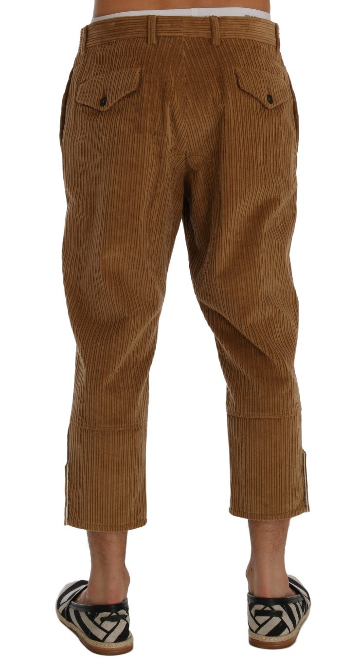 Beige Cotton Corduroy Capri Pants