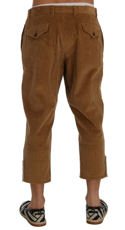 Beige Cotton Corduroy Capri Pants