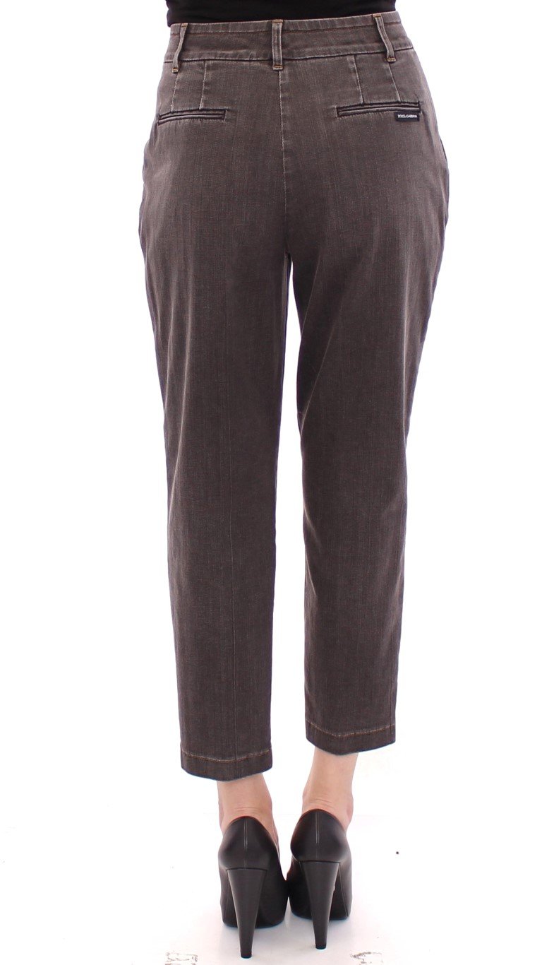 Gray Cotton Cropped Jeans Regular Fit Pants