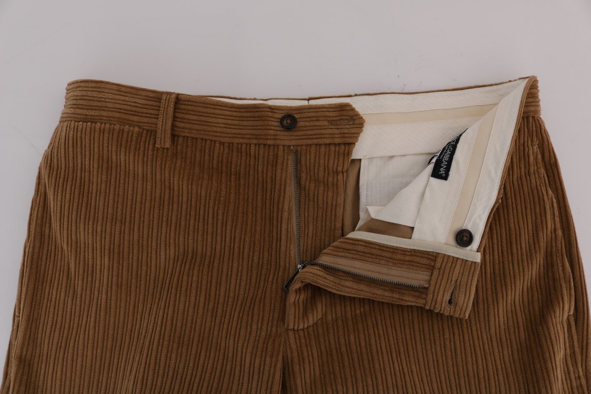 Beige Cotton Corduroy Capri Pants