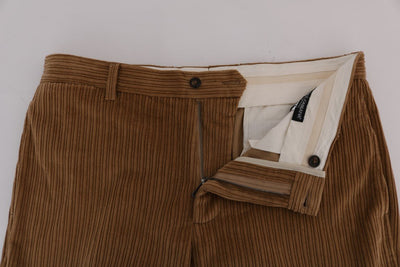 Beige Cotton Corduroy Capri Pants