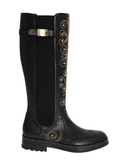 Black Ricamo Logo Leather Boots