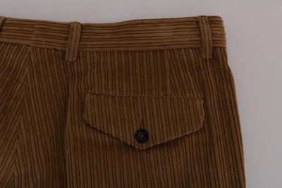 Beige Cotton Corduroy Capri Pants
