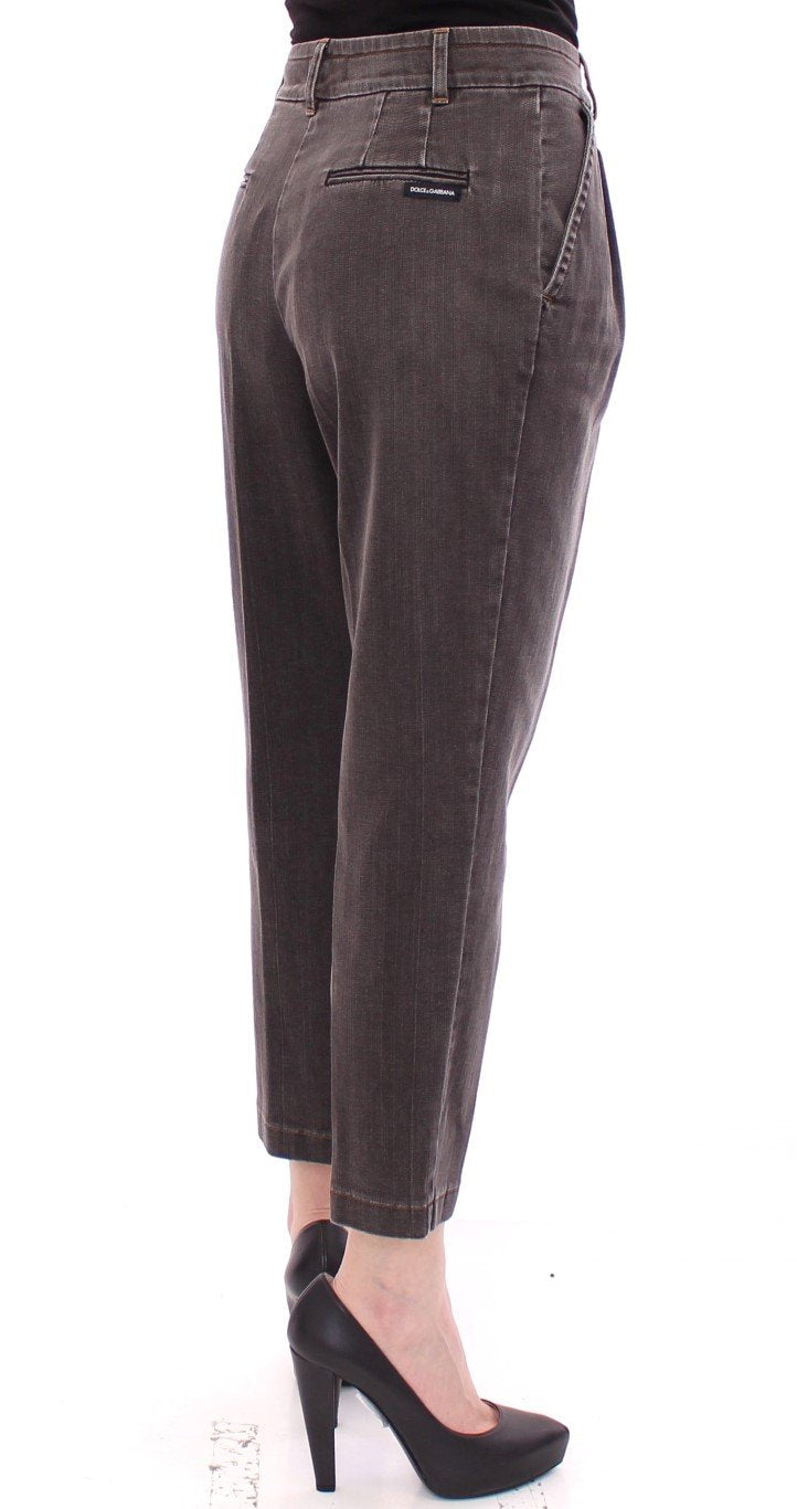 Gray Cotton Cropped Jeans Regular Fit Pants