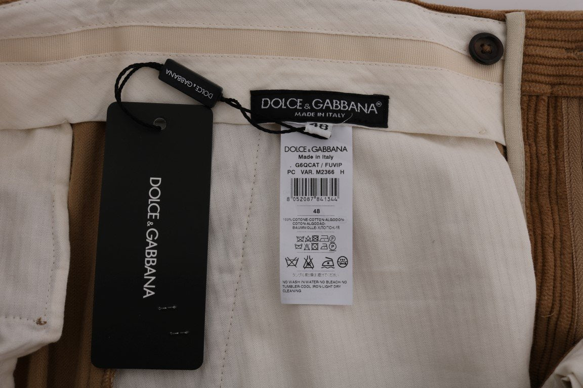 Beige Cotton Corduroy Capri Pants