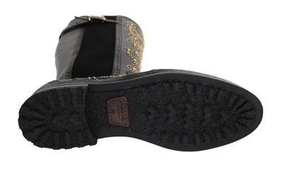 Black Ricamo Logo Leather Boots