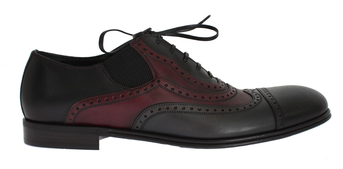 Black Gray Leather Wingtip Shoes