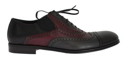 Black Gray Leather Wingtip Shoes