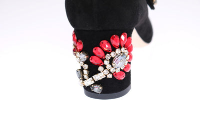 Black Suede Crystal Mary Janes Pumps