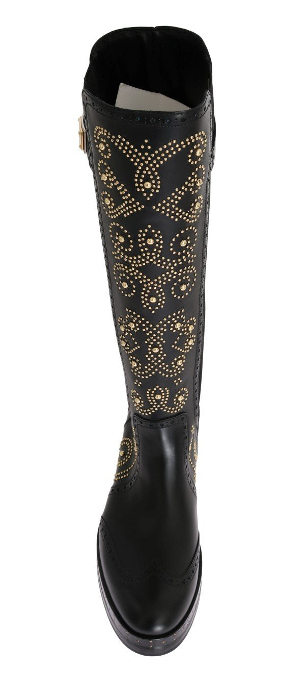 Black Ricamo Logo Leather Boots
