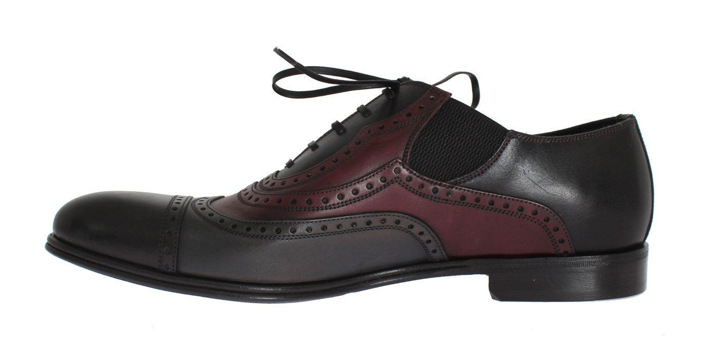 Black Gray Leather Wingtip Shoes