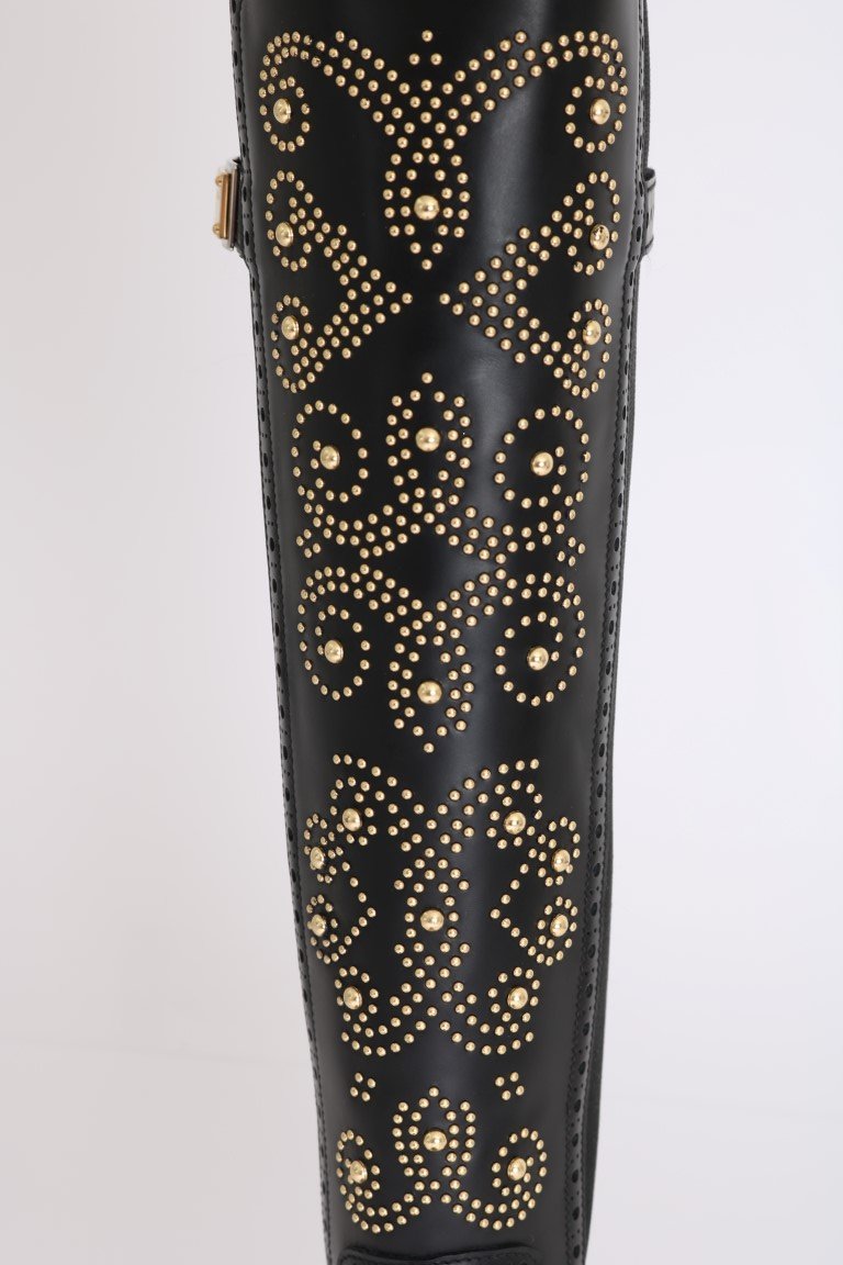 Black Ricamo Logo Leather Boots