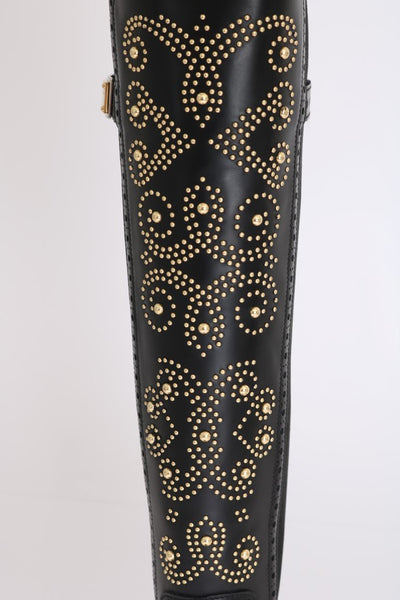 Black Ricamo Logo Leather Boots