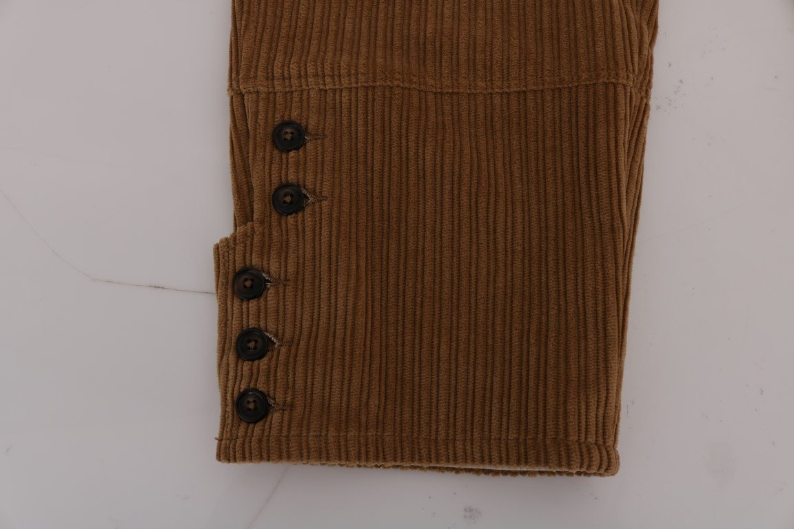 Beige Cotton Corduroy Capri Pants