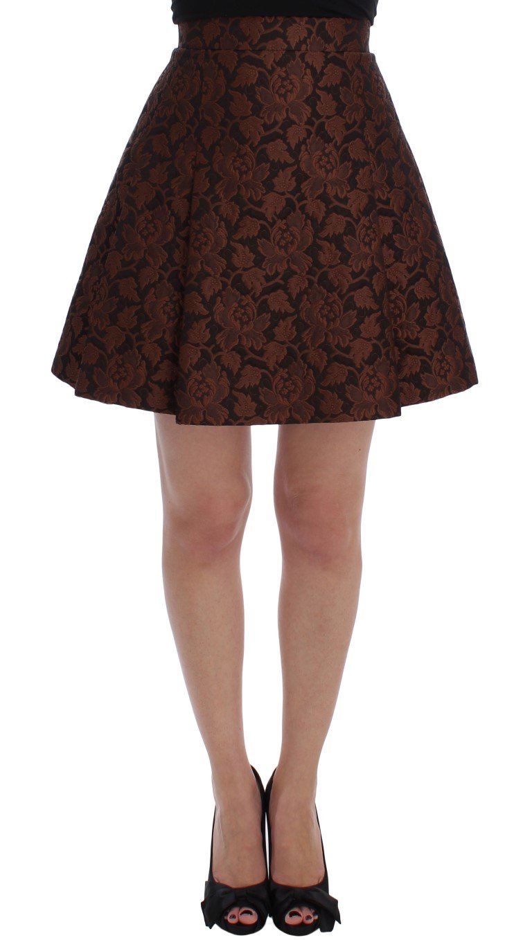 Brown Floral Brocade Mini Bubble Skirt