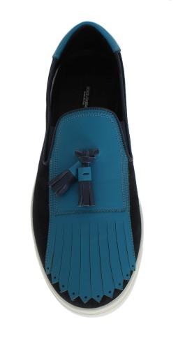 Blue Crust Nappa Leather Logo Sneakers