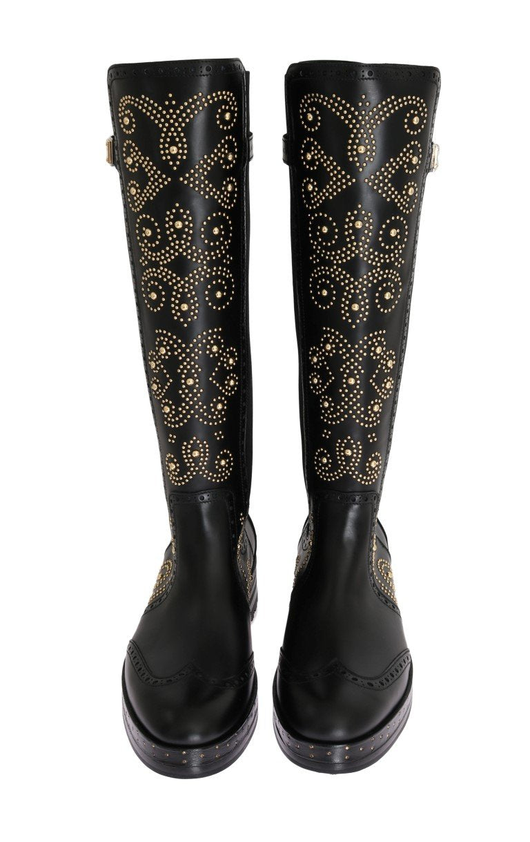Black Ricamo Logo Leather Boots