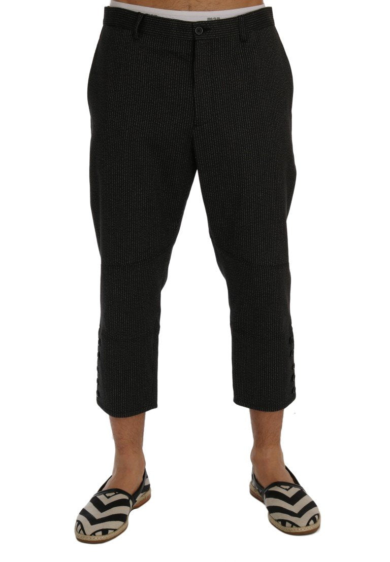 Gray Striped Stretch Capri Pants