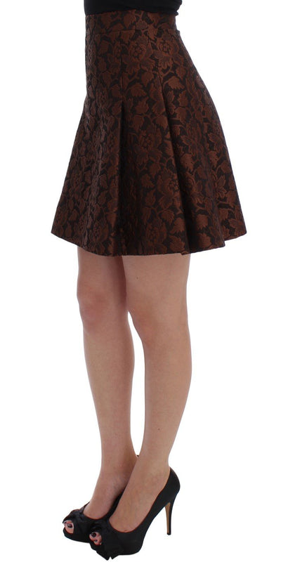 Brown Floral Brocade Mini Bubble Skirt