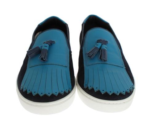 Blue Crust Nappa Leather Logo Sneakers
