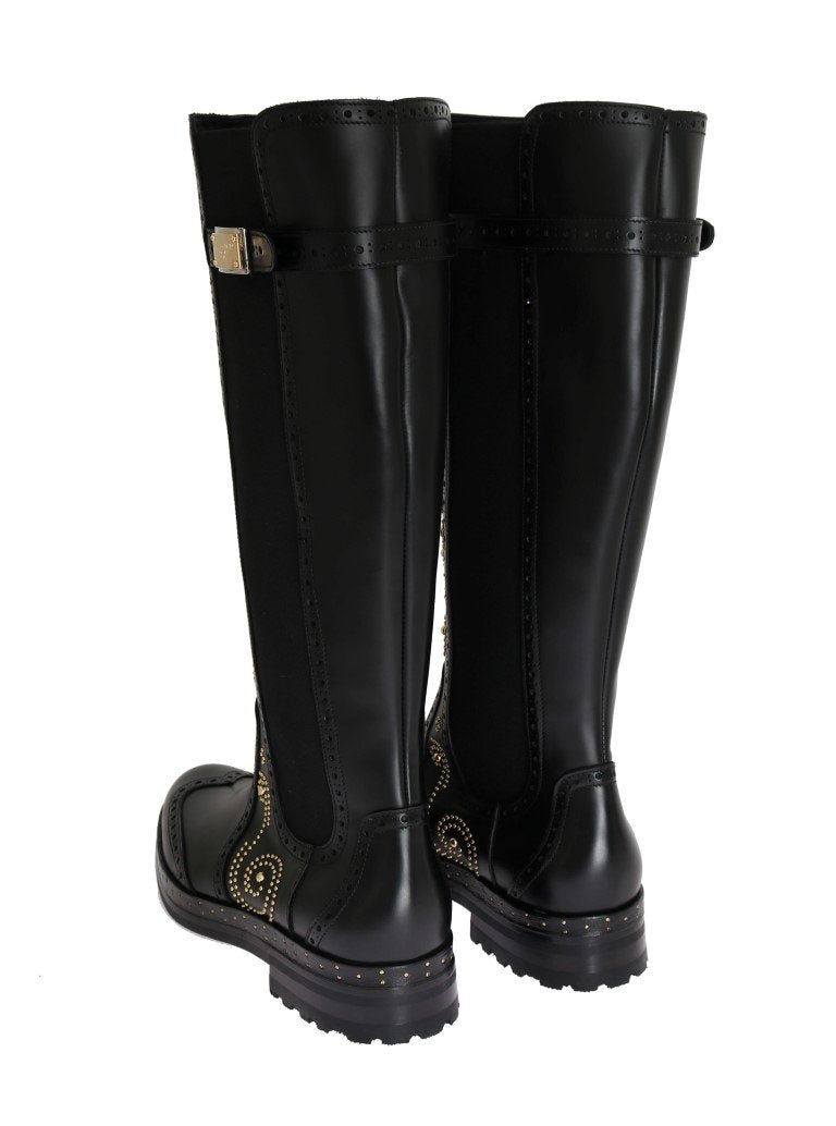 Black Ricamo Logo Leather Boots