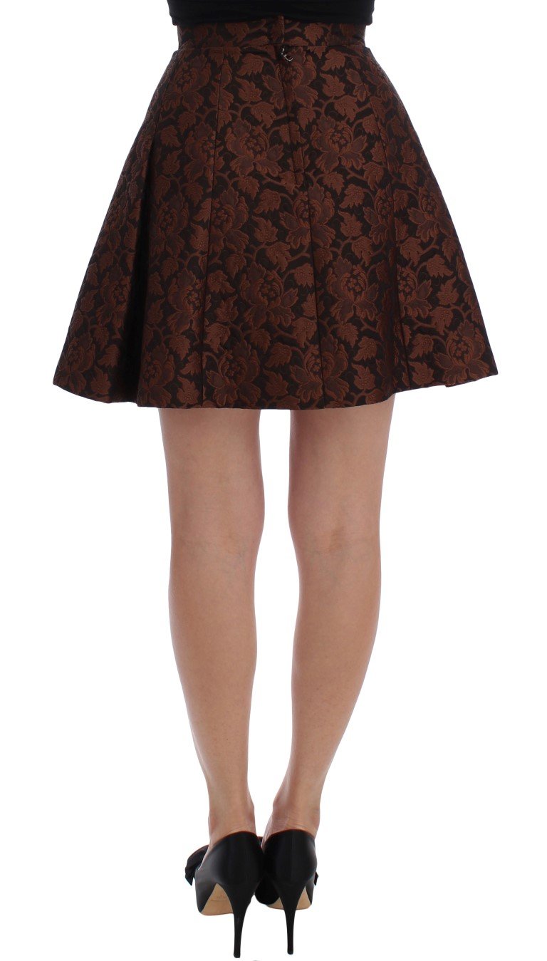Brown Floral Brocade Mini Bubble Skirt