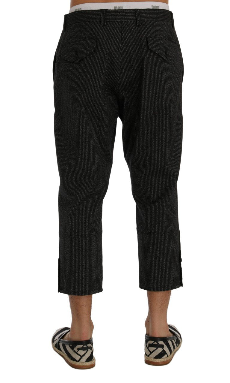 Gray Striped Stretch Capri Pants