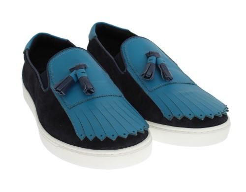 Blue Crust Nappa Leather Logo Sneakers