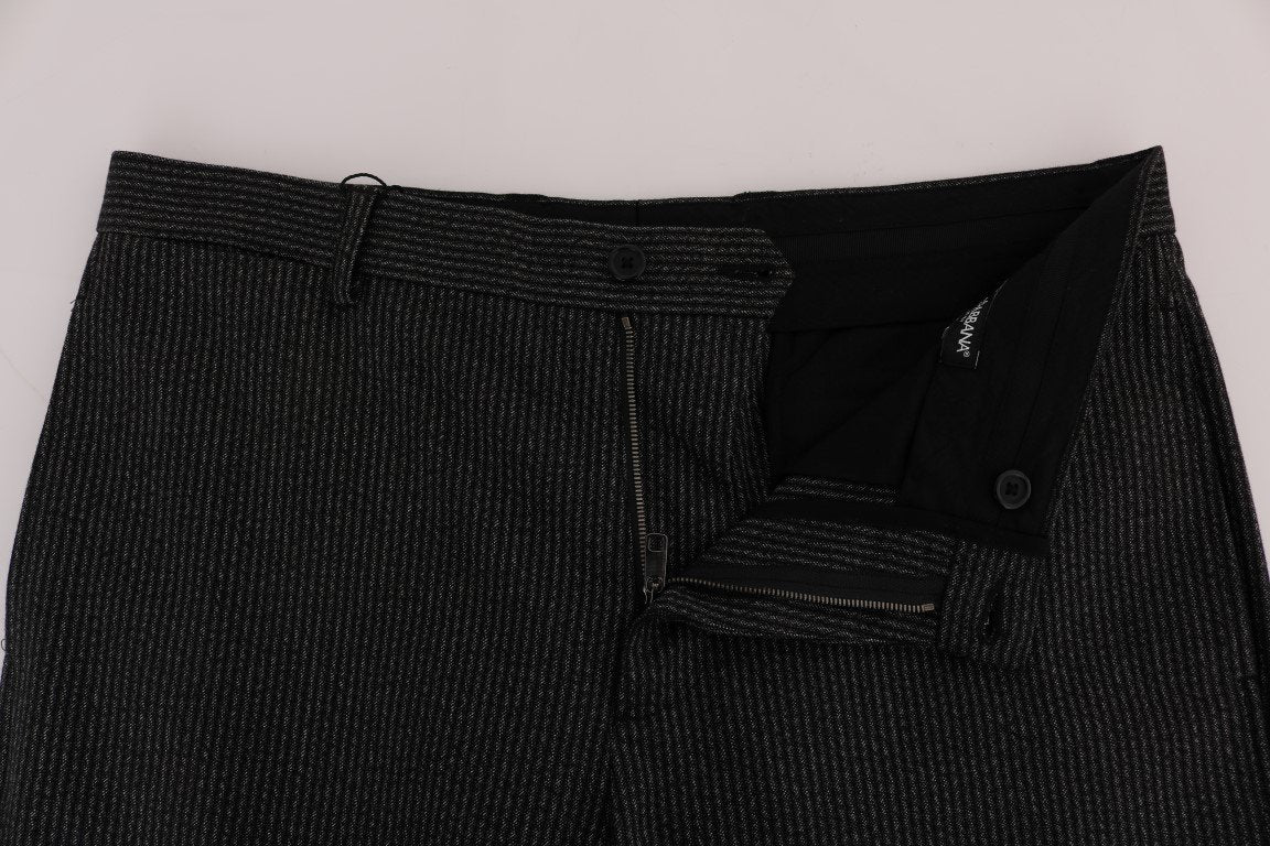 Gray Striped Stretch Capri Pants