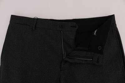 Gray Striped Stretch Capri Pants