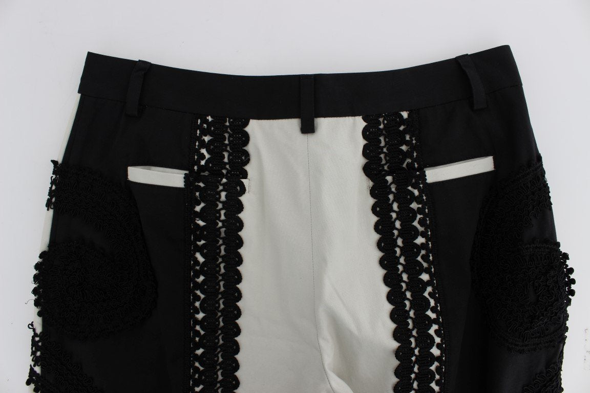 Black White Torero Stretch Capris Pants