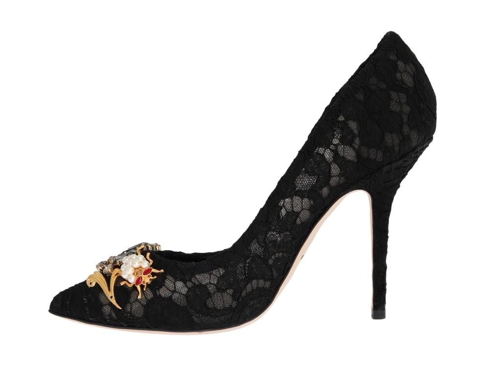 Black Taormina Lace Crystal Pumps