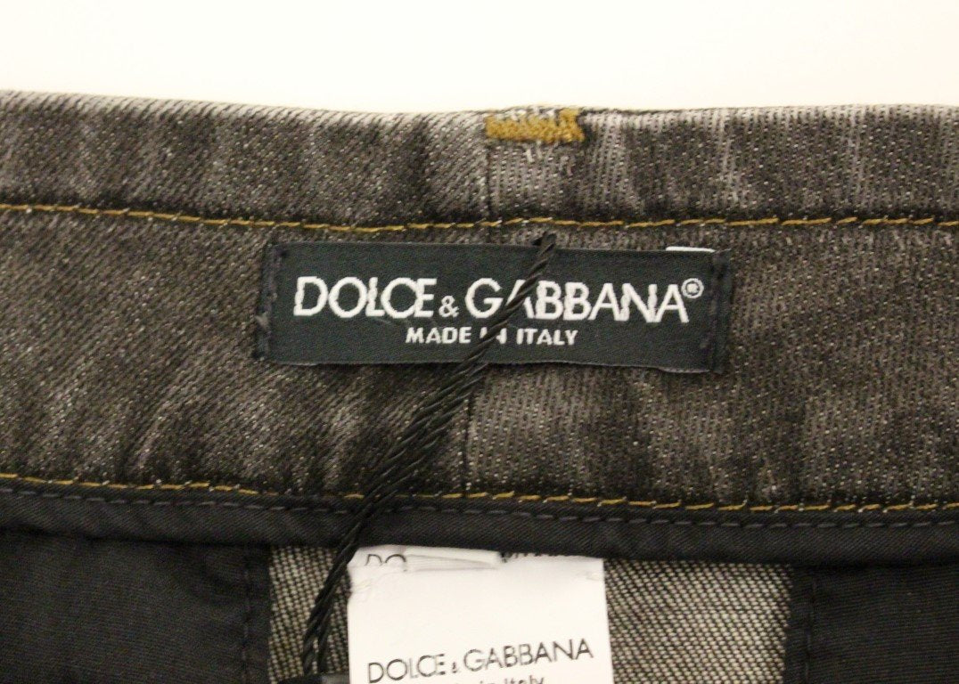 Gray Cotton Cropped Jeans Regular Fit Pants