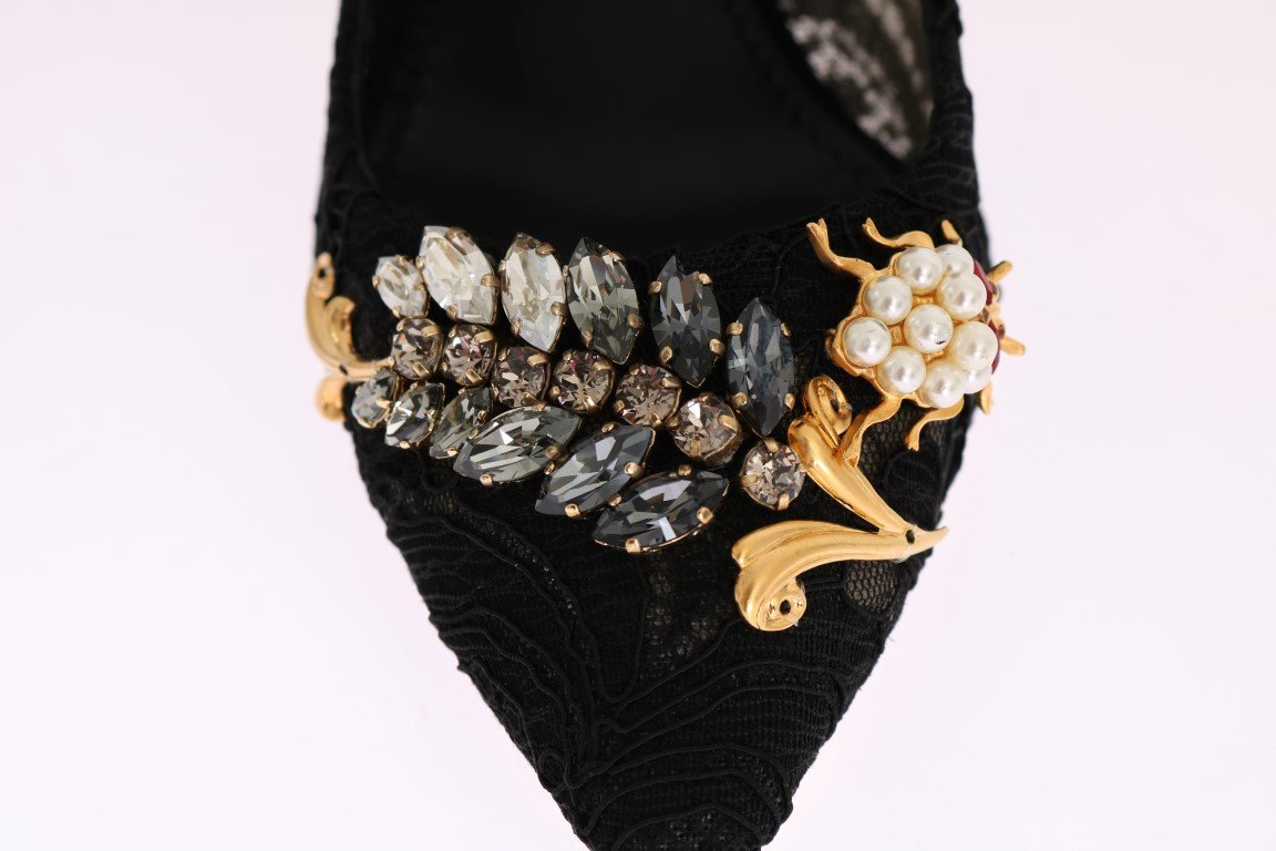 Black Taormina Lace Crystal Pumps