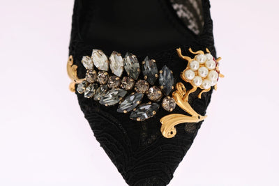 Black Taormina Lace Crystal Pumps