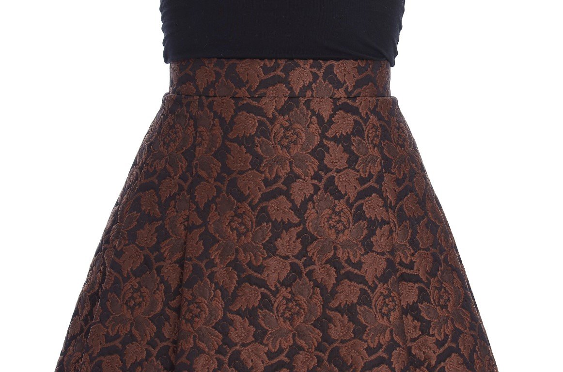 Brown Floral Brocade Mini Bubble Skirt