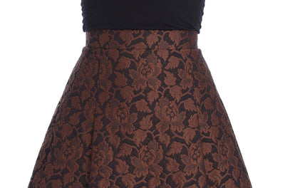 Brown Floral Brocade Mini Bubble Skirt