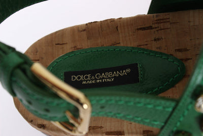 Green Leather Crystal Flat Sandals