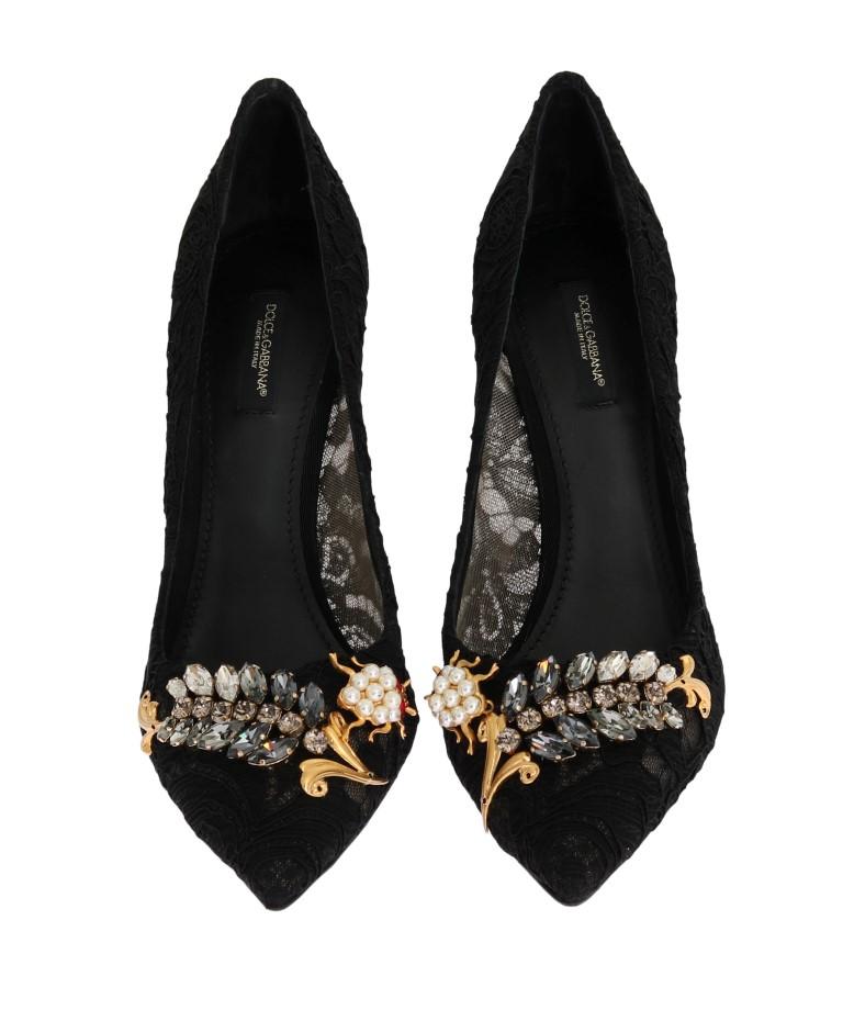 Black Taormina Lace Crystal Pumps