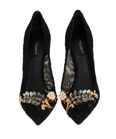 Black Taormina Lace Crystal Pumps