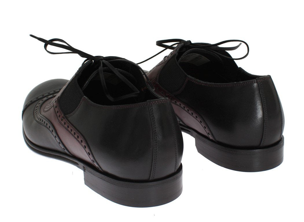 Black Gray Leather Wingtip Shoes
