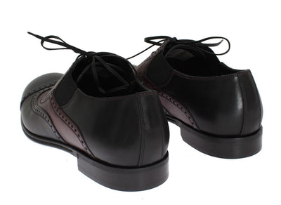 Black Gray Leather Wingtip Shoes