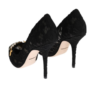 Black Taormina Lace Crystal Pumps