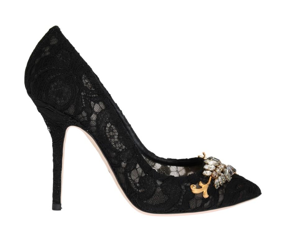 Black Taormina Lace Crystal Pumps