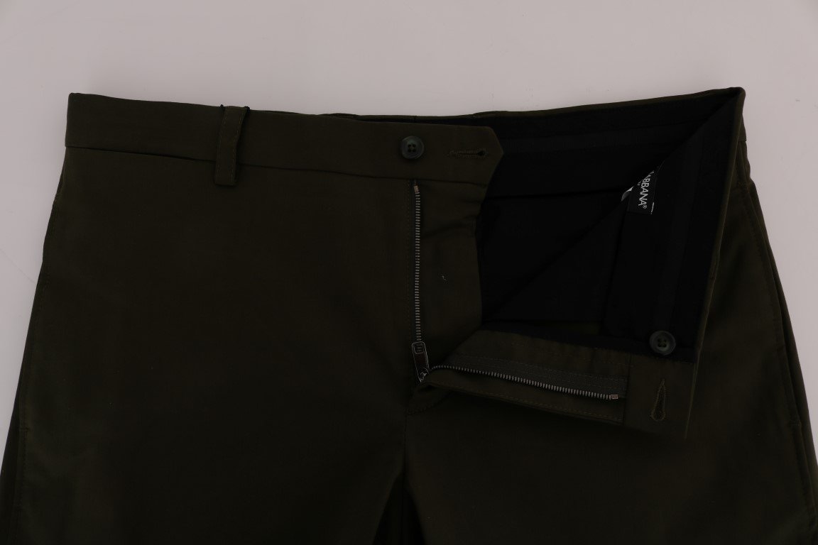 Green Cotton Stretch Capri Pants