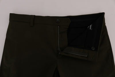 Green Cotton Stretch Capri Pants