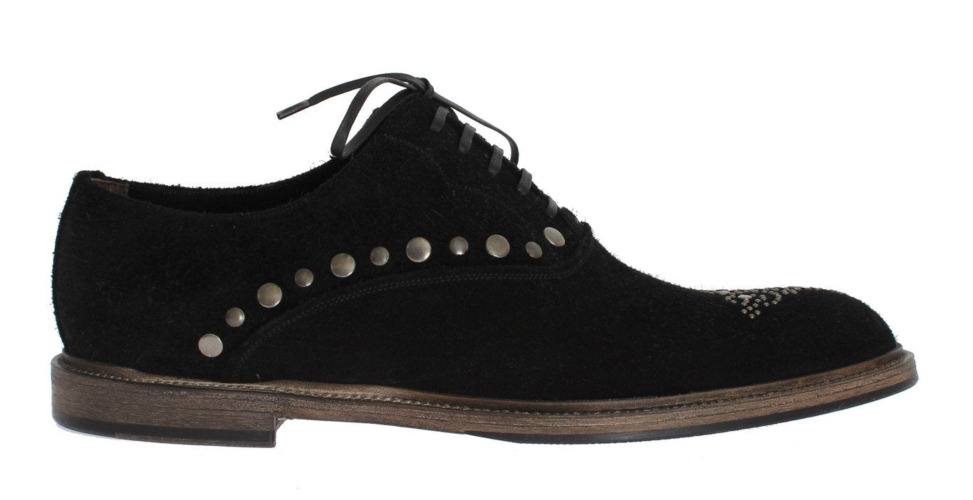 Black Leather Derby Studded Shoes