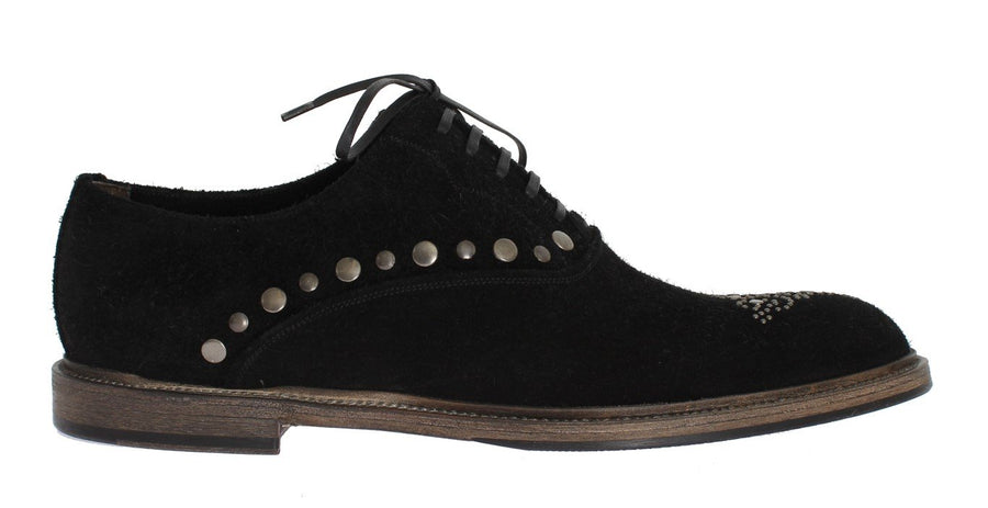 Black Leather Derby Studded Shoes