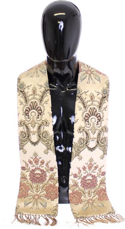 Scarf Men's Beige Silk Necktie Baroque Pattern
